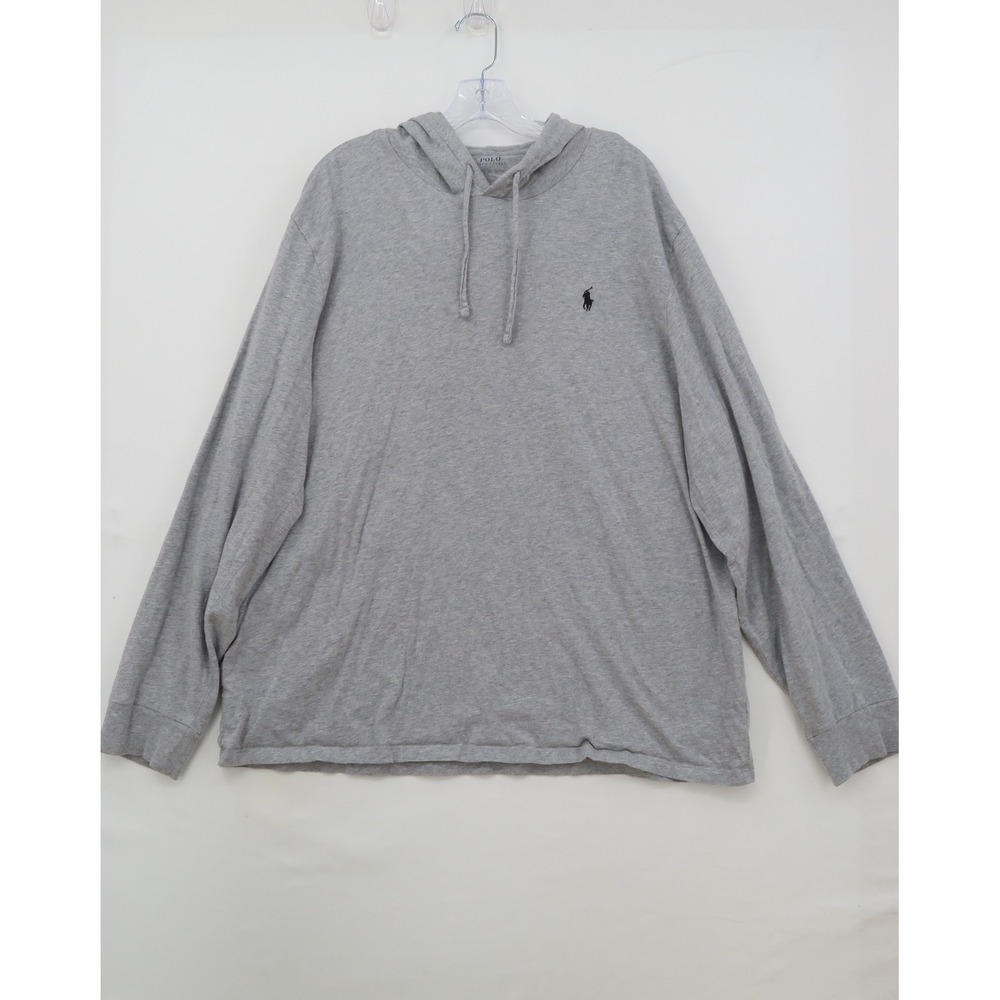 Polo Ralph Lauren Mens XXL Heather Gray Long Sleeve Hooded T-Shirt Pony Logo